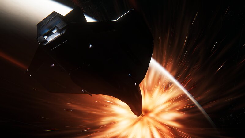 Spaceship in Explosion — Black, Dramatic