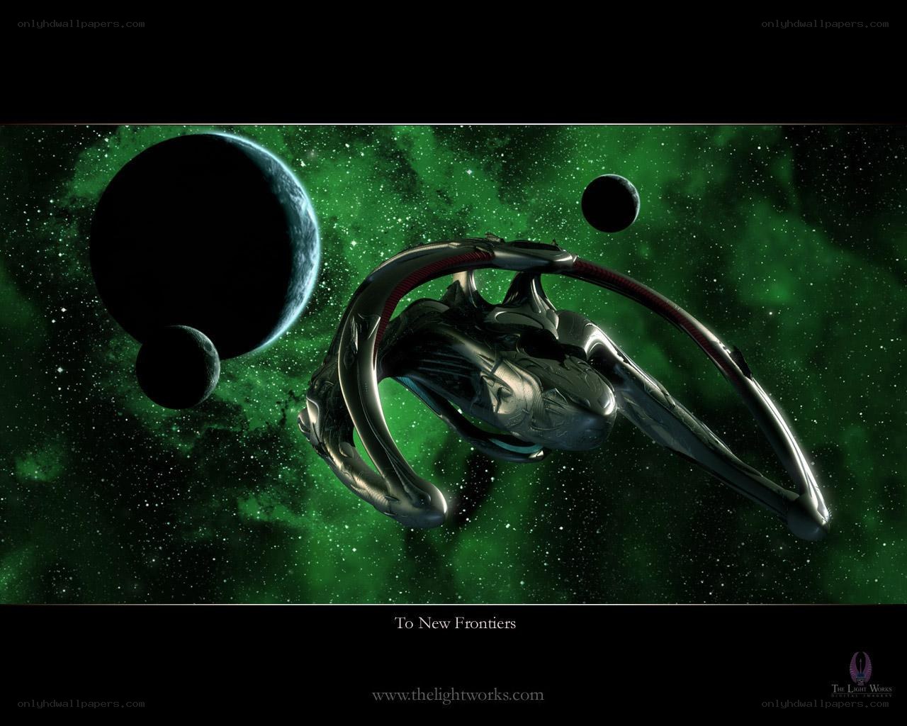 Spaceship in Green Nebula