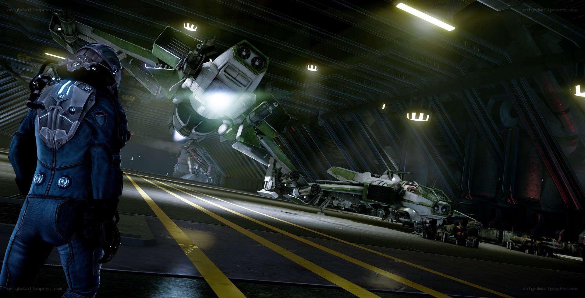 spaceship in hangar bay