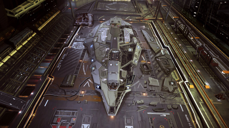 Spaceship in Hangar Bay — Gray, Dark