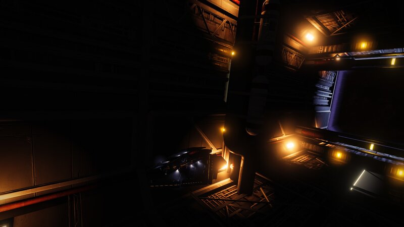 Spaceship in Hangar — Black, Dark, Industrial