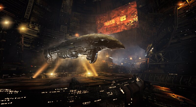 Spaceship in Hangar — Black, Dramatic