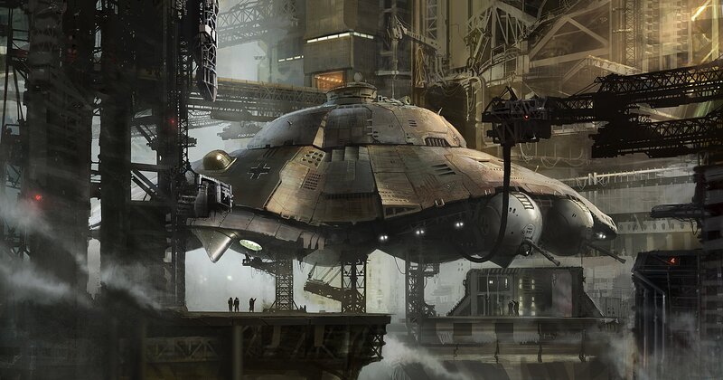 Spaceship in Hangar — Gray, Dramatic