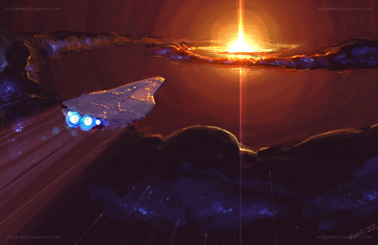 spaceship in hyperspace tunnel