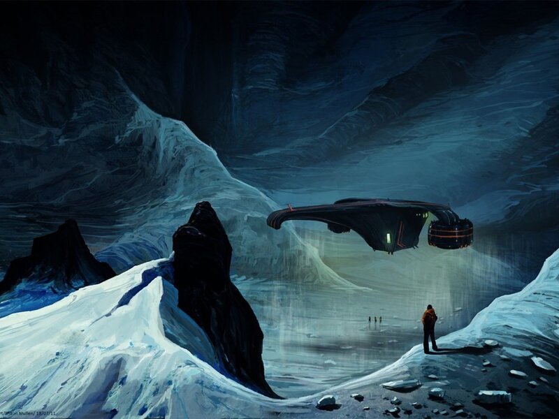 Spaceship in icy cavern