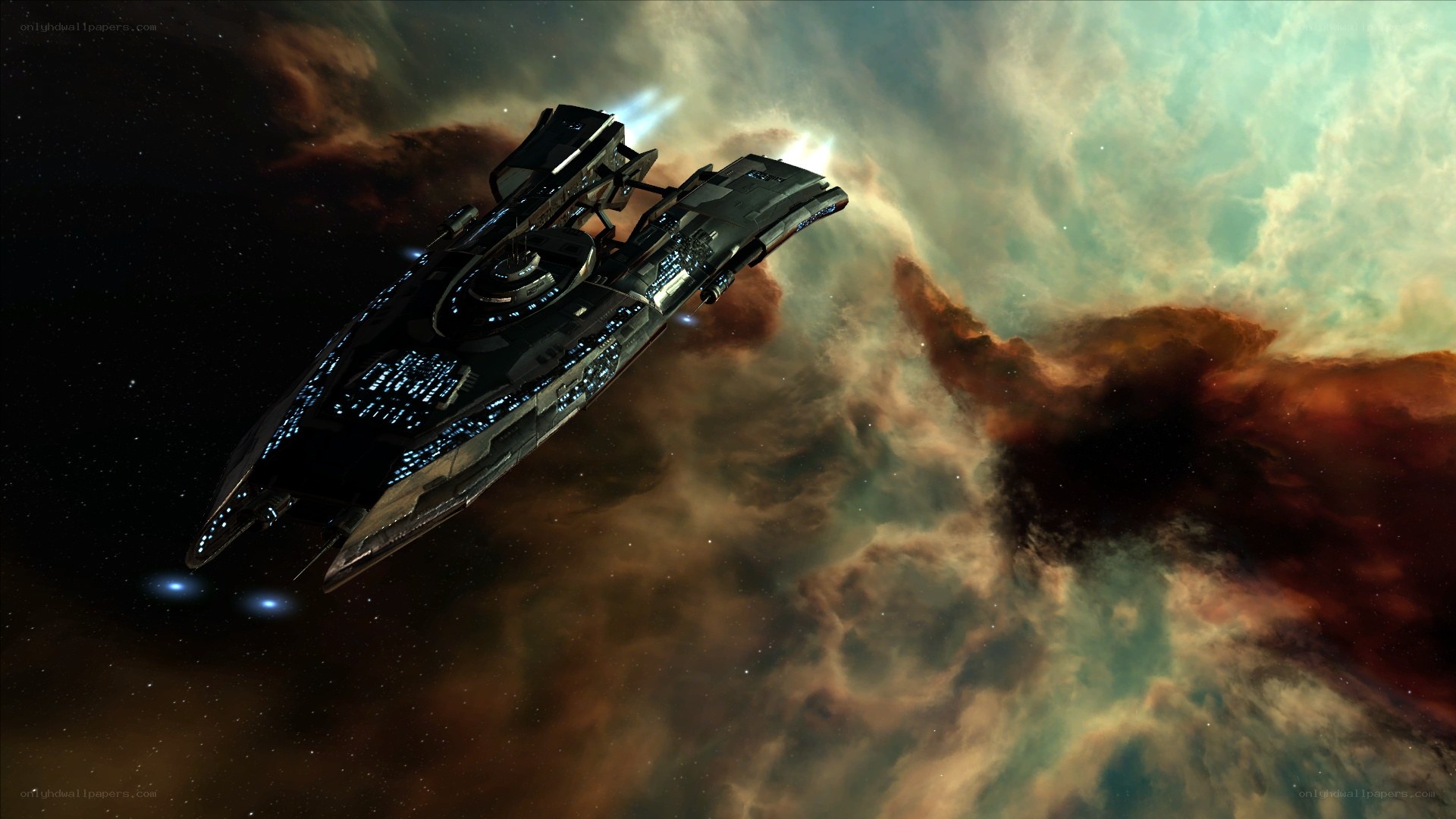 spaceship in nebula