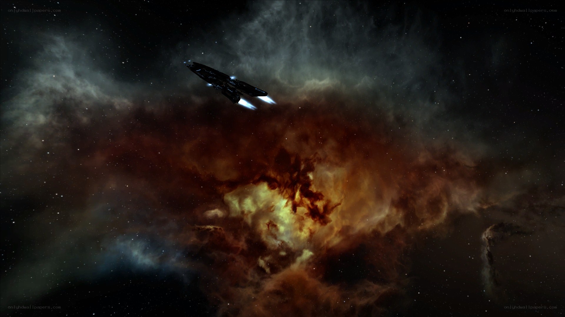spaceship in nebula
