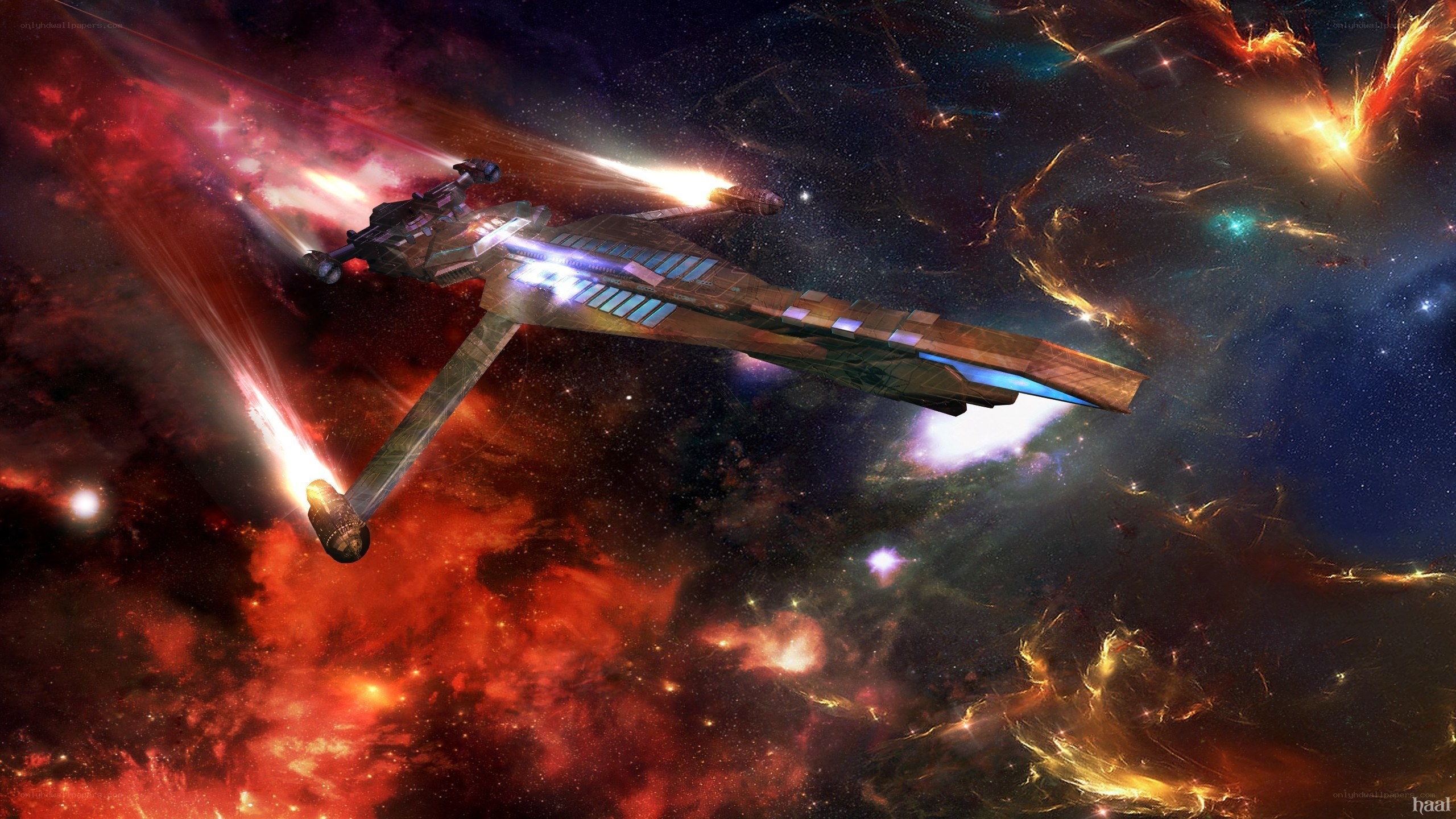 spaceship in nebula battle