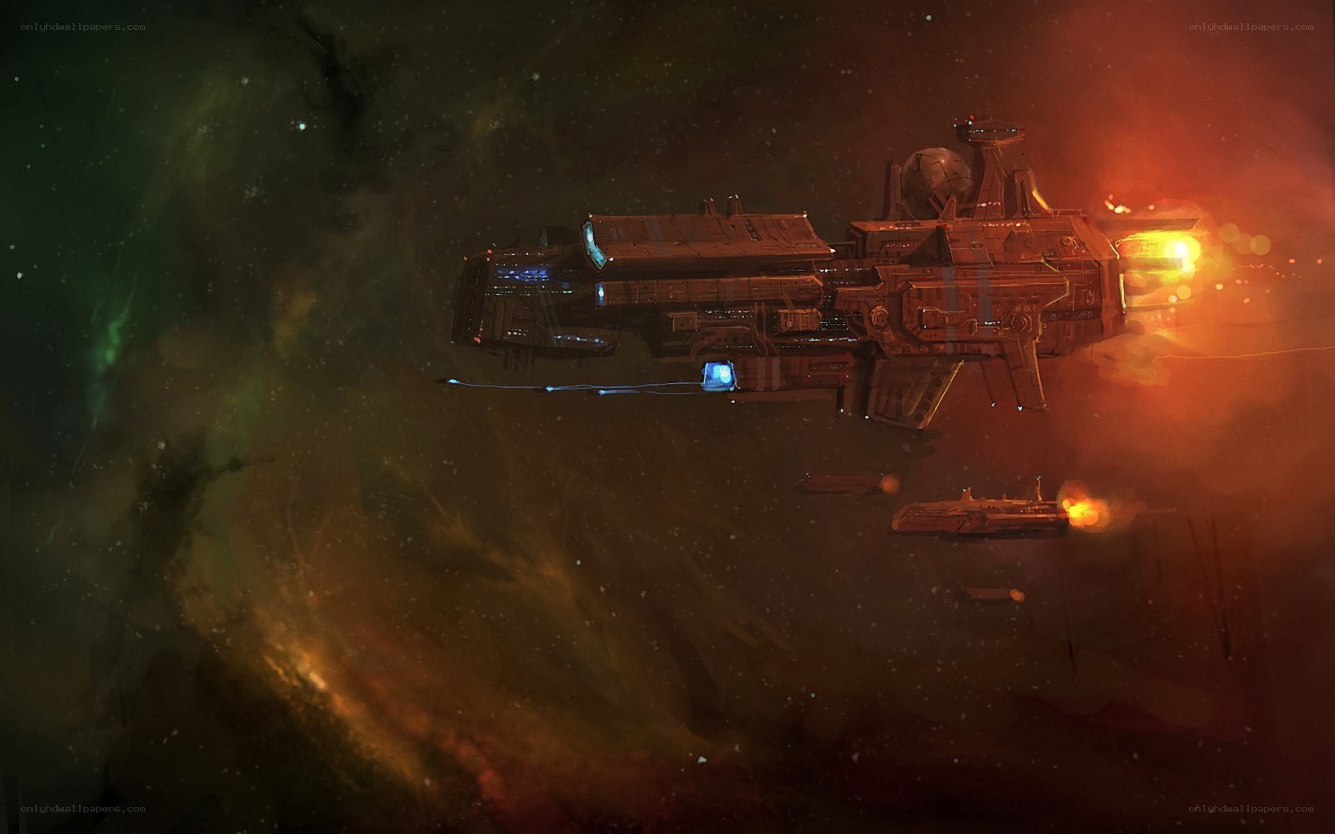 Spaceship in nebula battle