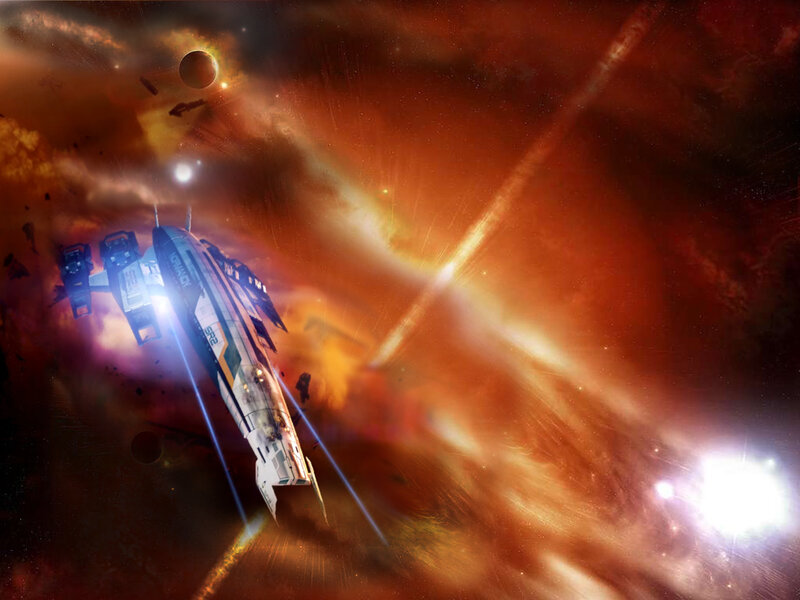 spaceship in nebula battle