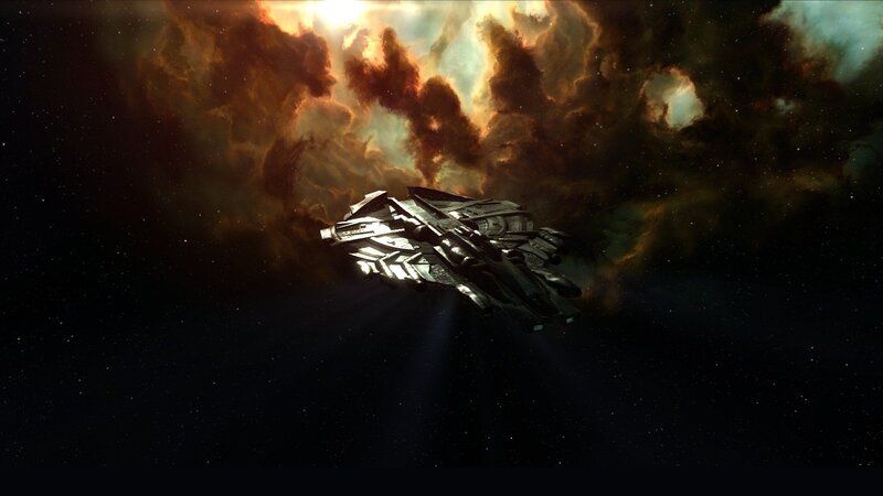 Spaceship in Nebula — Black, Dramatic, 3d Render