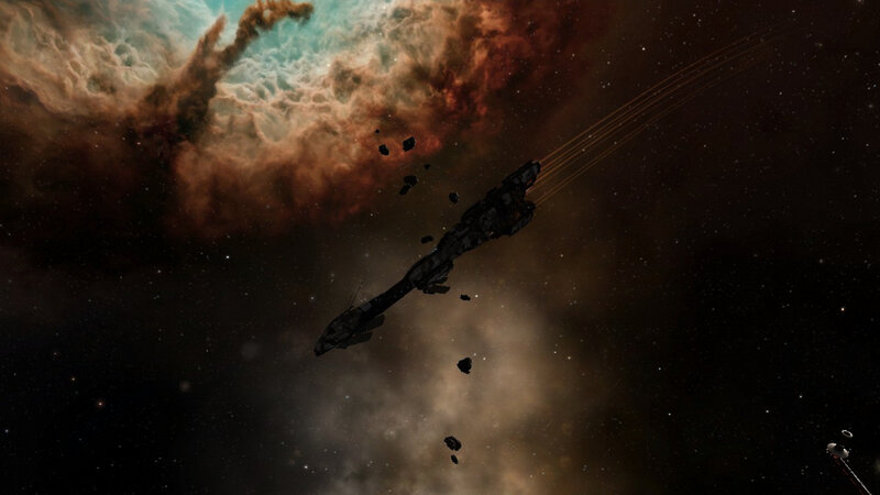Spaceship in Nebula — Black, Dramatic, Digital Art