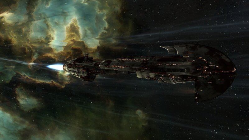 Spaceship in Nebula — Black, Dramatic