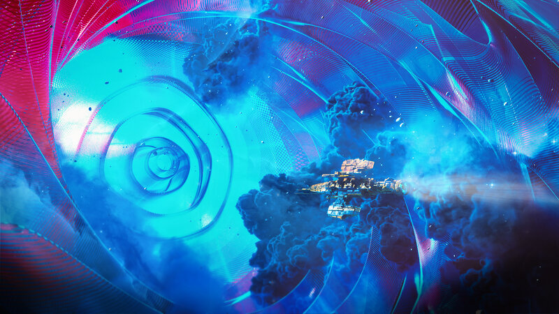 Spaceship in Nebula — Blue, Dramatic, Digital Art, Spacecraft