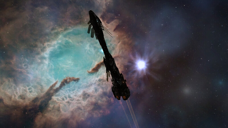 Spaceship in Nebula — Blue, Dramatic