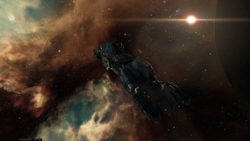 Spaceship in Nebula — Brown, Dramatic, Digital Art