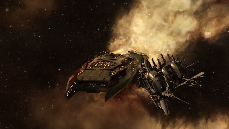 Spaceship in Nebula — Brown, Dramatic, Night