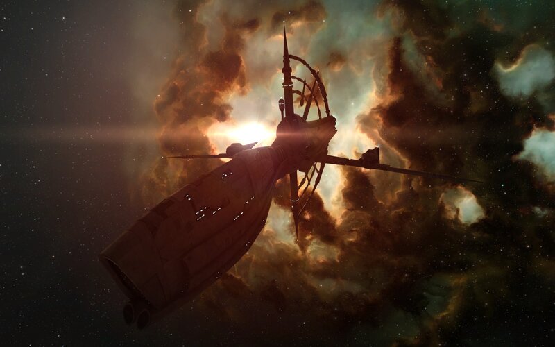 Spaceship in Nebula — Brown, Dramatic