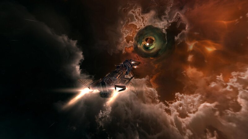 Spaceship in Nebula — Orange, Dramatic, Digital Art, Spacecraft, Wormhole