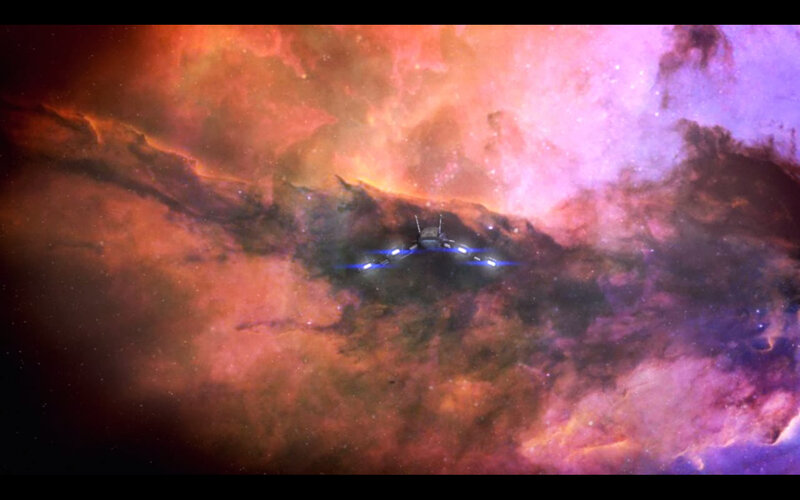 Spaceship in Nebula — Orange, Dramatic, Digital Art, Stars