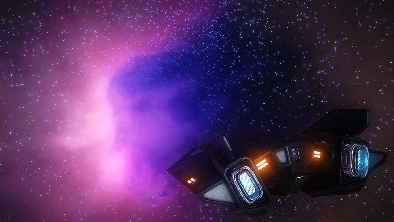 Spaceship in Nebula — Purple, Cosmic