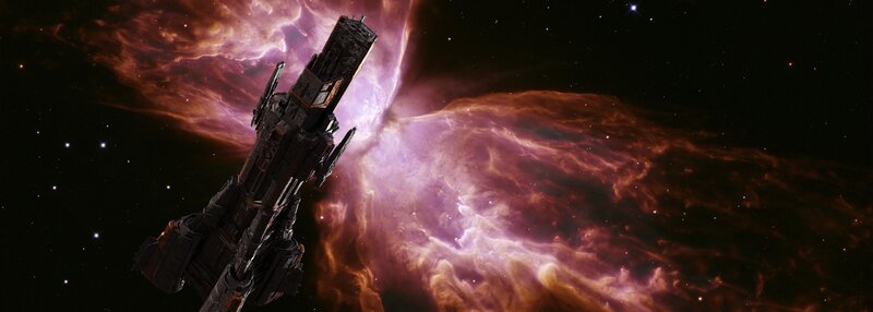 Spaceship in Nebula — Purple, Dramatic, Digital Art, Stars