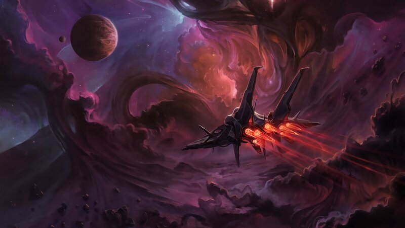 Spaceship in Nebula — Purple, Dramatic, Digital Art