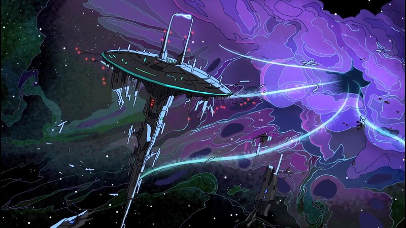 Spaceship in Nebula — Purple, Dramatic