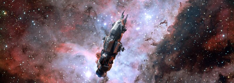 Spaceship in Nebula — Red, Cosmic