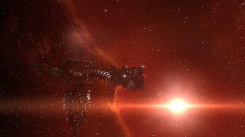 Spaceship in Nebula — Red, Dramatic, 3d Render, Star, Spacecraft