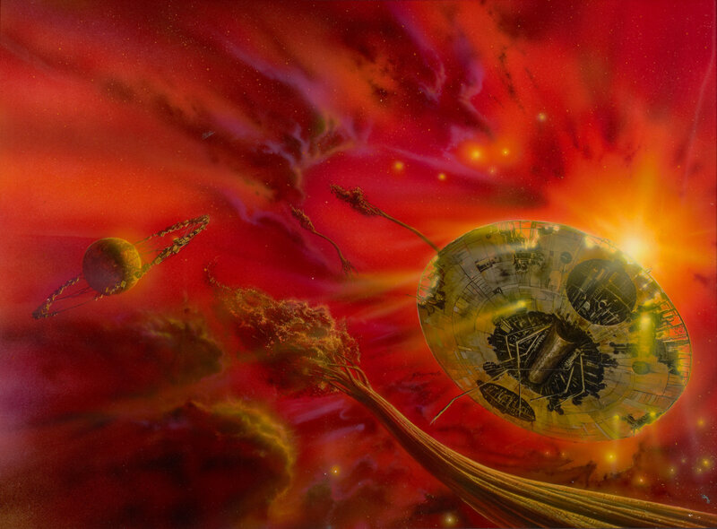 Spaceship in Nebula — Red, Dramatic, Digital Art, Planet