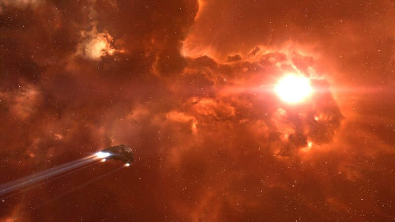 Spaceship in Nebula — Red, Dramatic, Digital Art, Star, Spacecraft, Orange