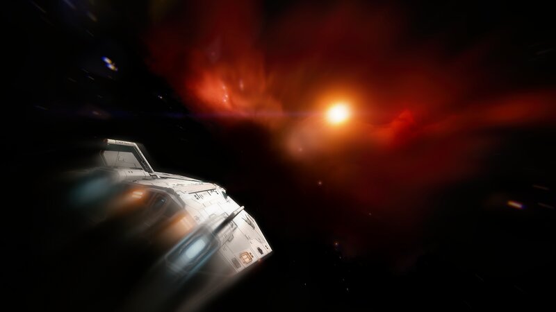 Spaceship in Nebula — Red, Dramatic
