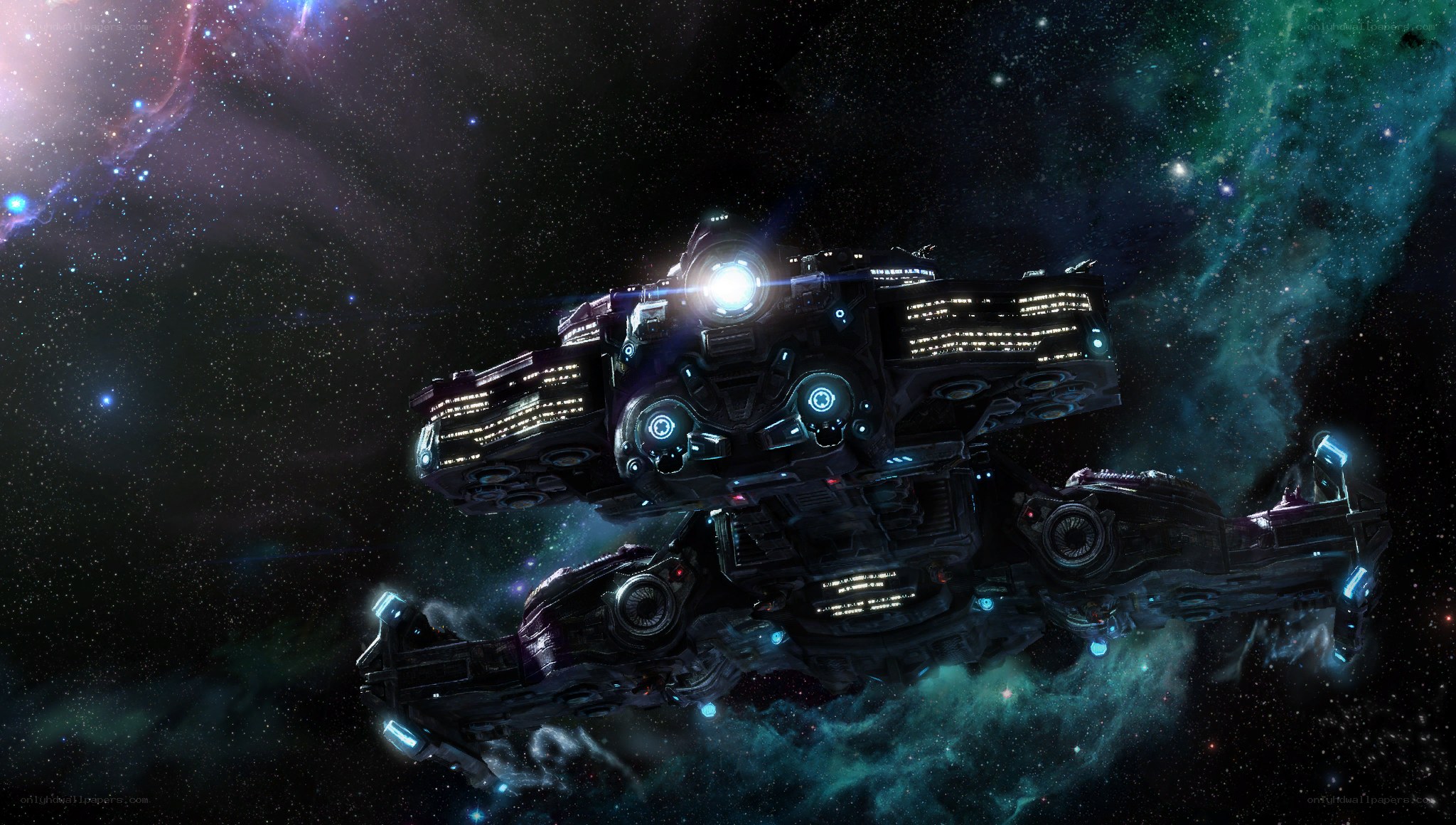 spaceship in nebula space
