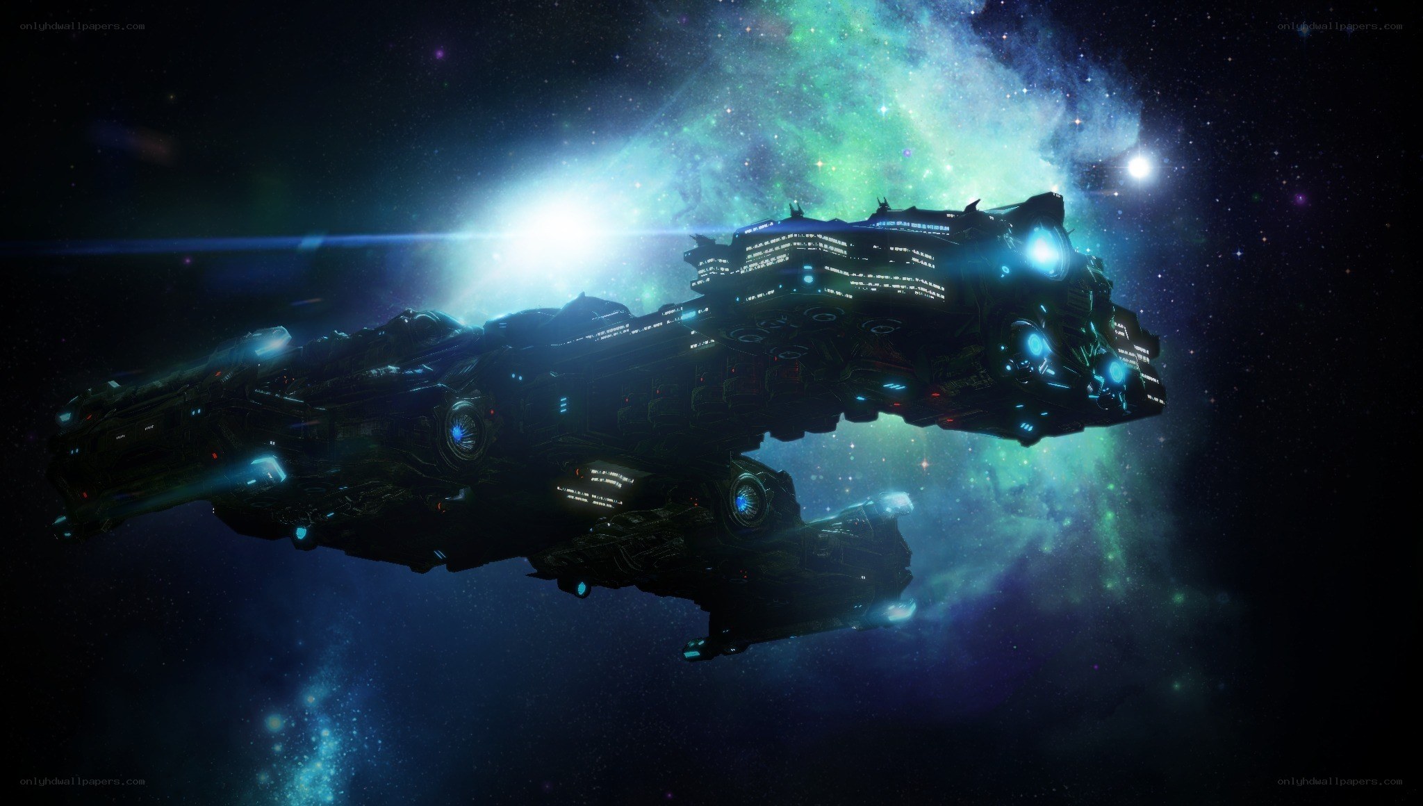 spaceship in nebula space