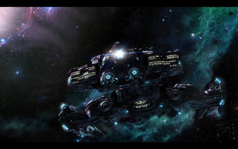 spaceship in nebula space