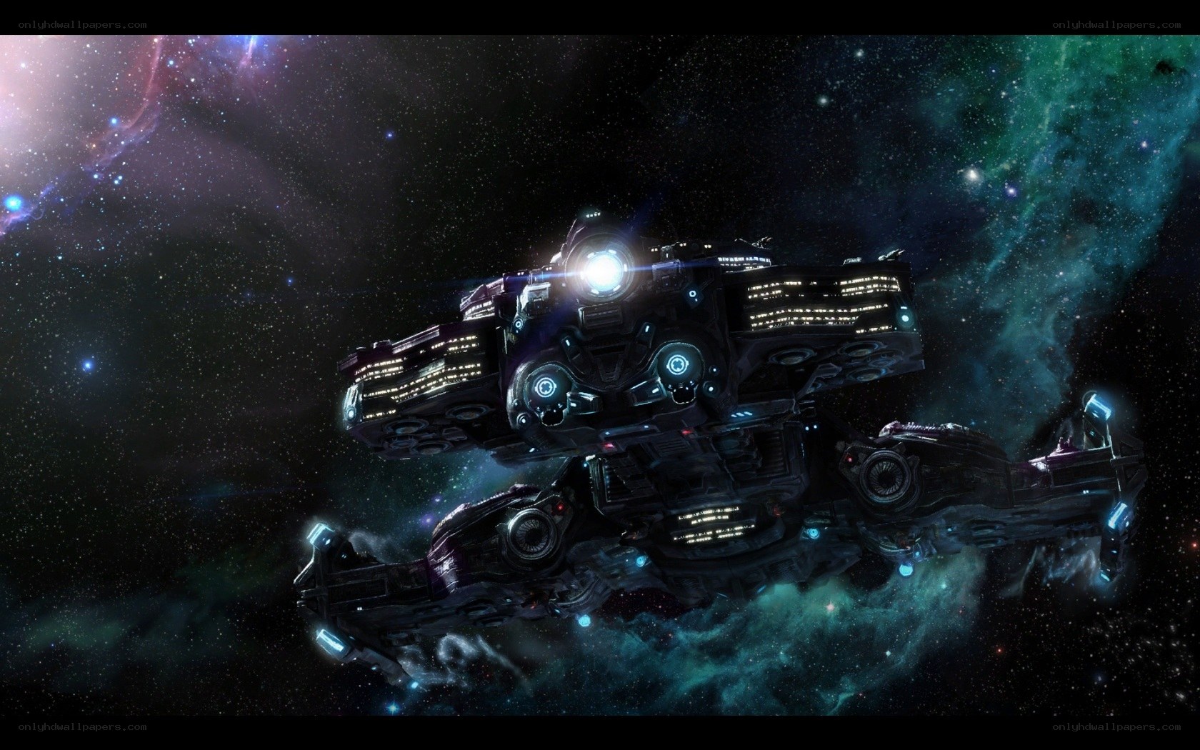 spaceship in nebula space