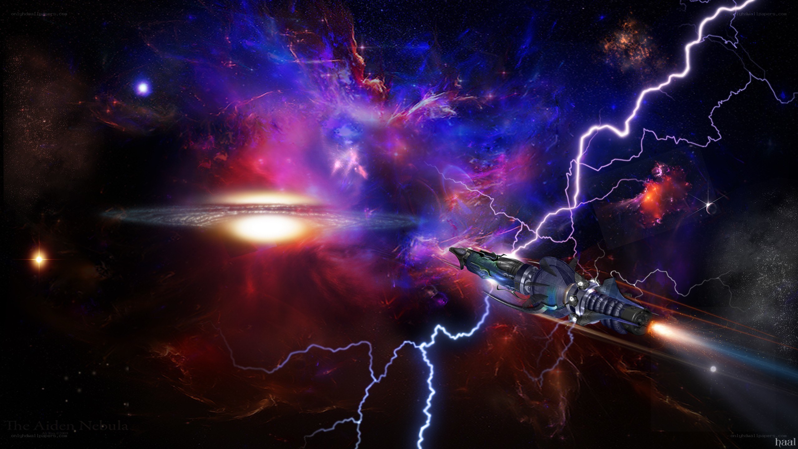 Spaceship in Nebula Storm