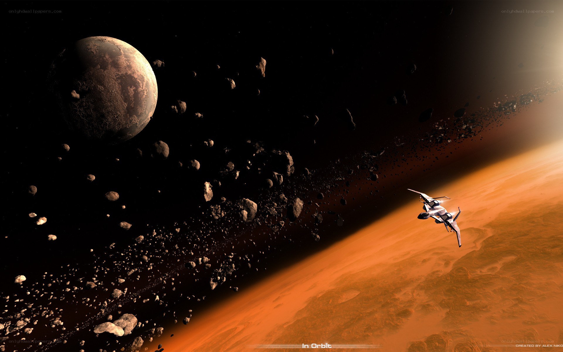 Spaceship in orbit around a planet