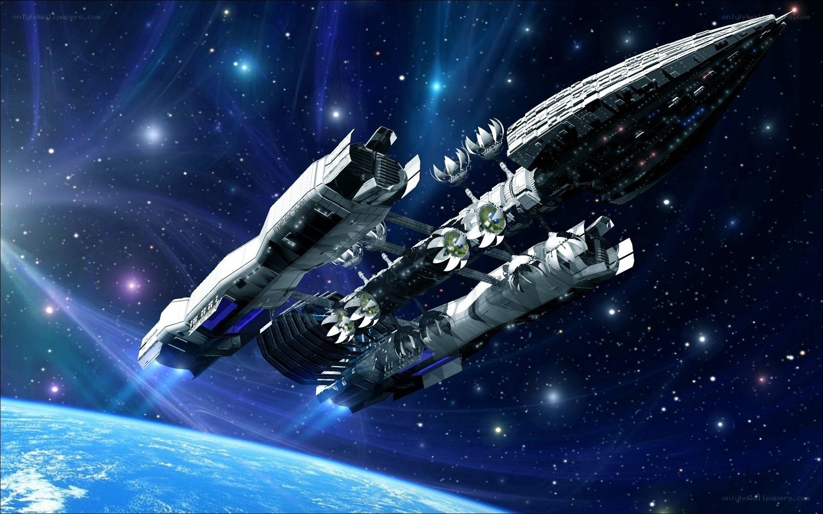 spaceship in orbit around earth
