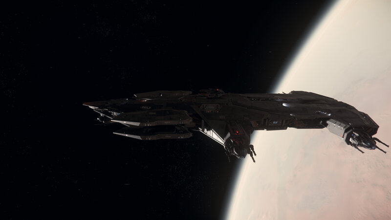 Spaceship in Orbit — Black, Dramatic, 3d Render, Planet, Space