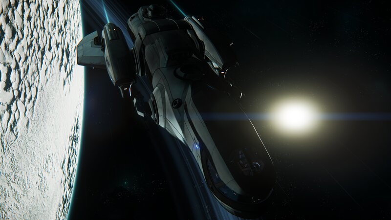 Spaceship in Orbit — Black, Dramatic, 3d Render, Planet