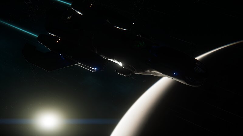 Spaceship in Orbit — Black, Dramatic, 3d Render