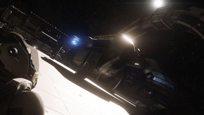 Spaceship in Orbit — Black, Dramatic, Night, 3d Render, Space Station