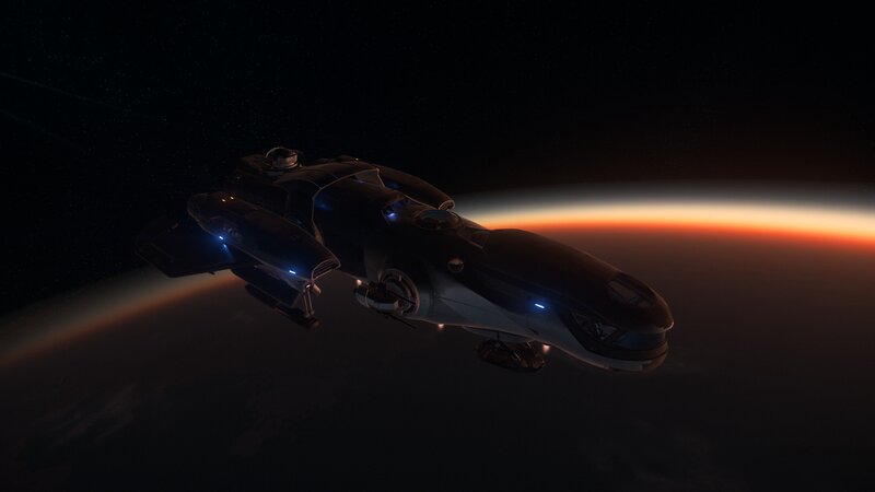 Spaceship in Orbit — Black, Dramatic, Sunset, 3d Render