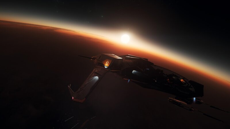 Spaceship in Orbit — Black, Dramatic, Sunset