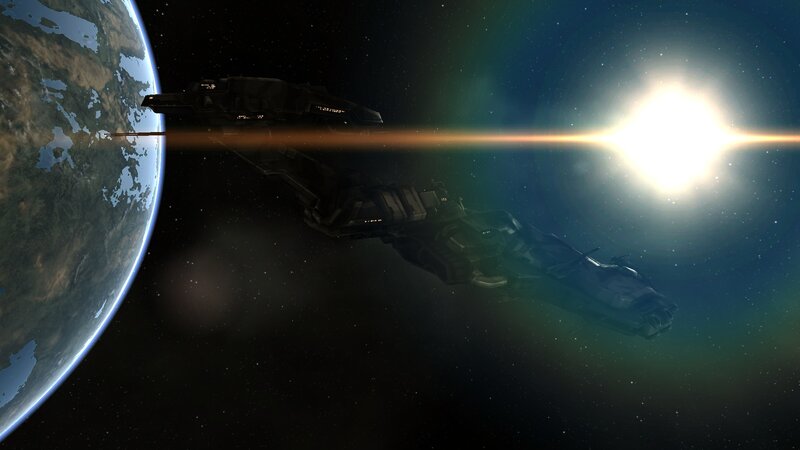 Spaceship in Orbit — Blue, Dramatic, 3d Render, Planet