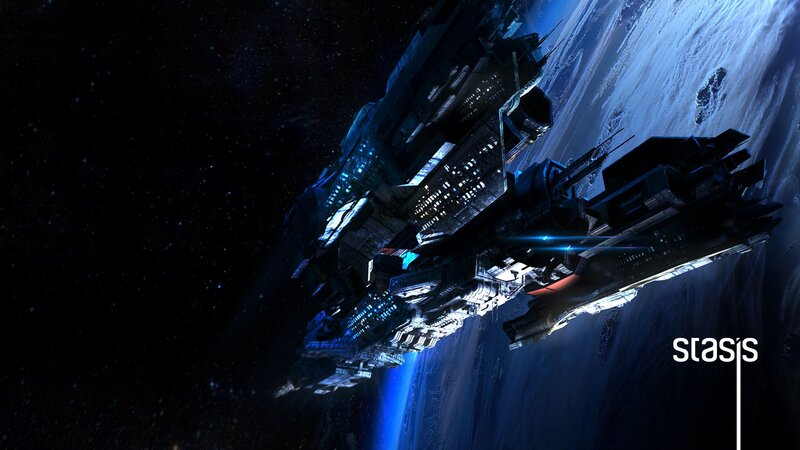 Spaceship in Orbit — Blue, Dramatic, Night