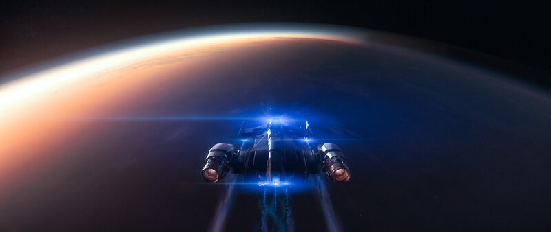 Spaceship in Orbit — Blue, Dramatic, Sunset