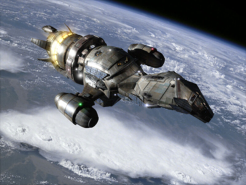 Spaceship in Orbit — Gray, Dramatic, Digital Art, Planet